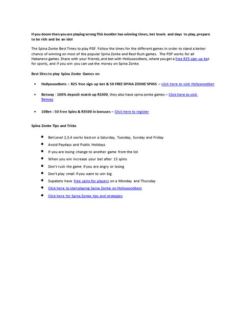 Download PDF Spina Zonke Best Times to Play (Updated 2024).